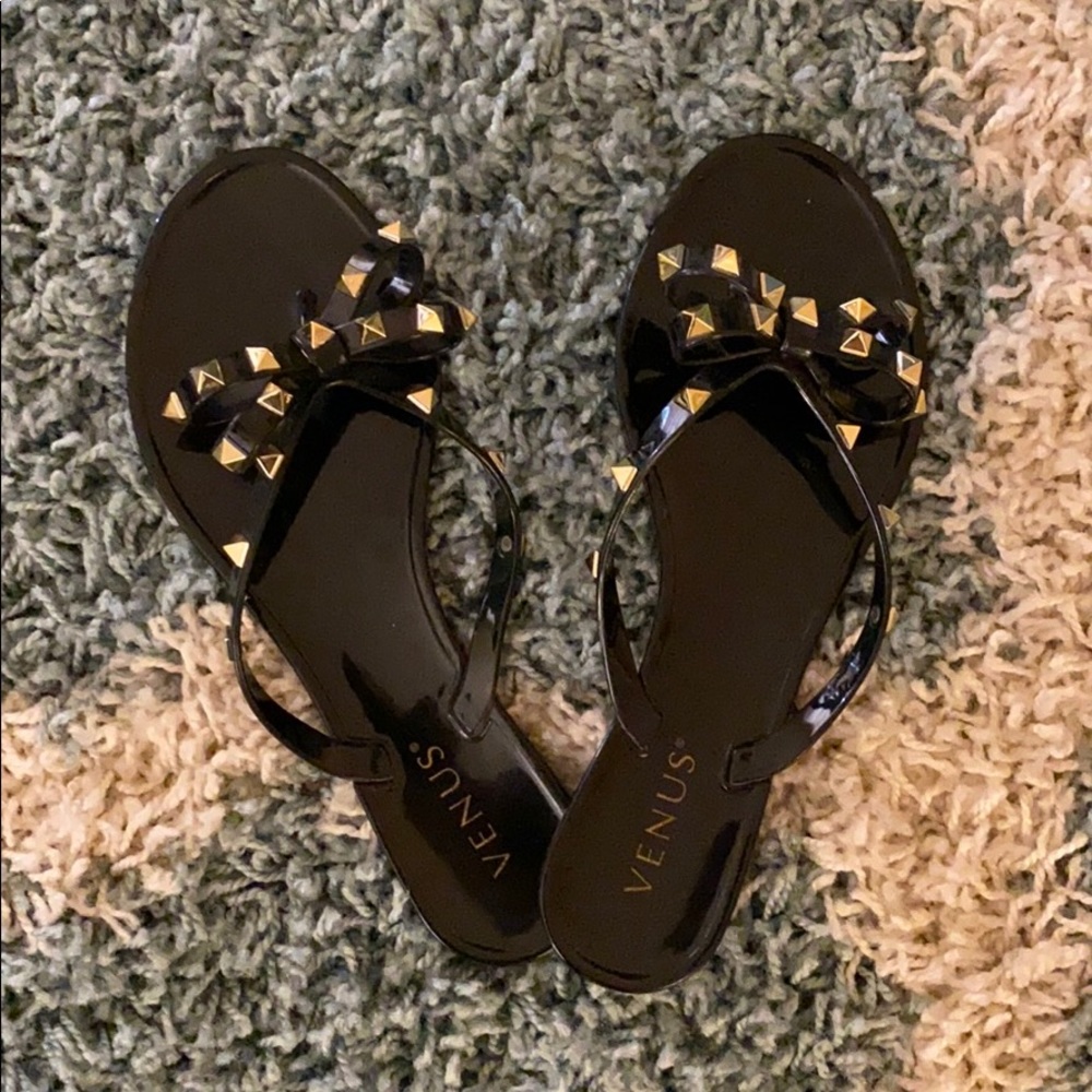 Black Studded Flip Flops - Gem